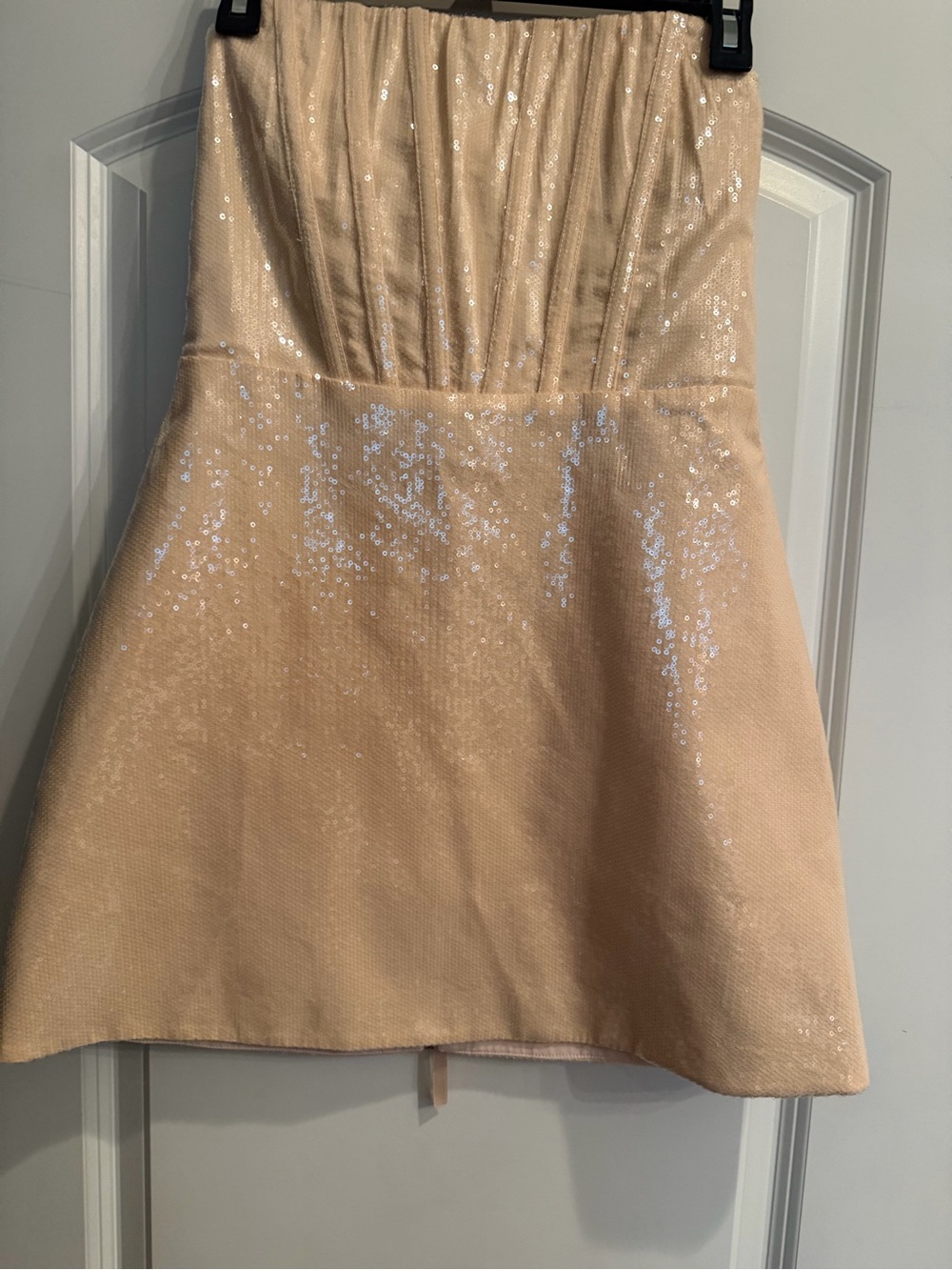 NWT- Altar'd State Sequin Strapless Mini Dress in Light Beige. Size small.